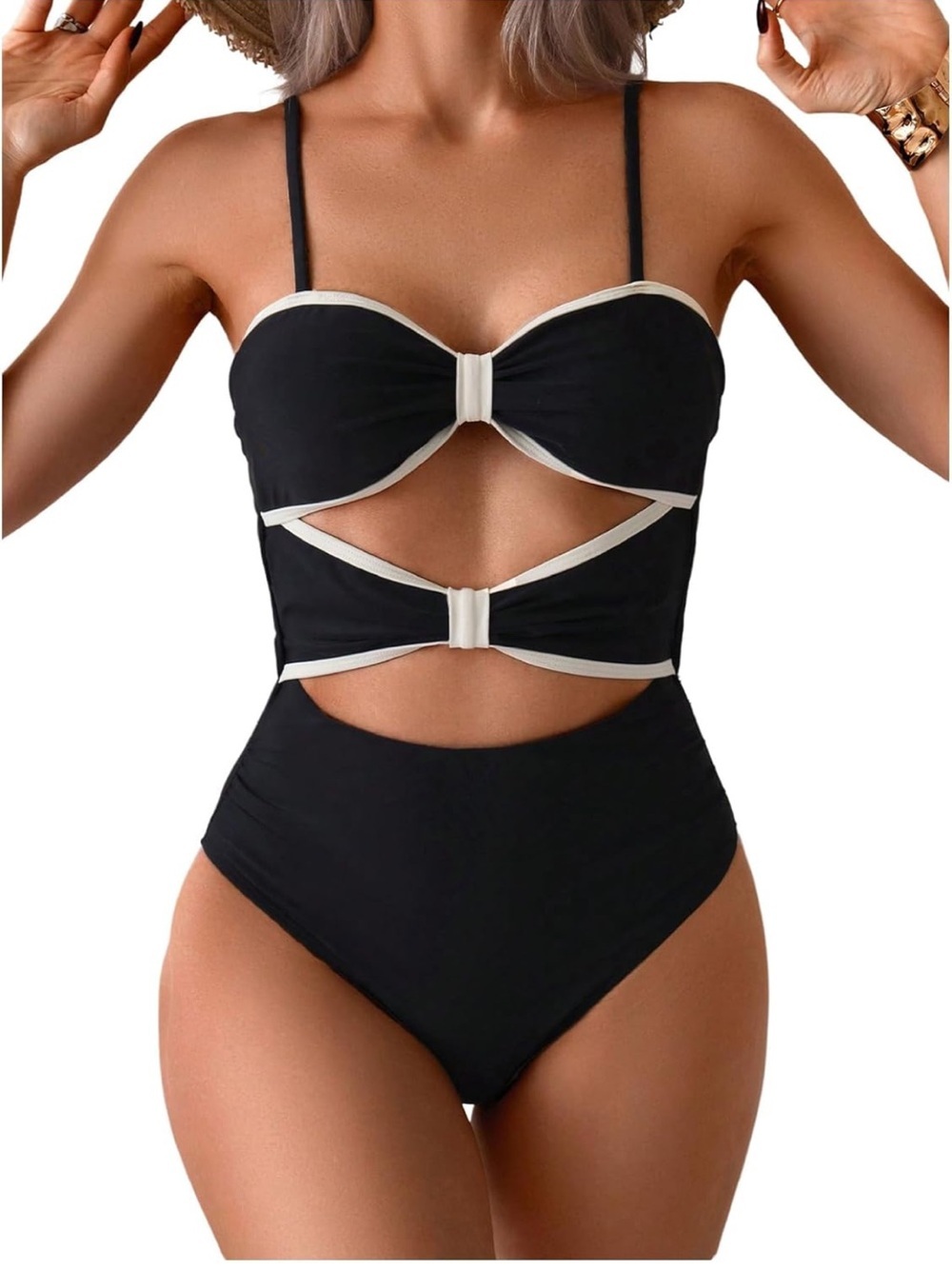 Cut Out Colorblock One Piece Swimsuit Tie Back M/ 1105-6